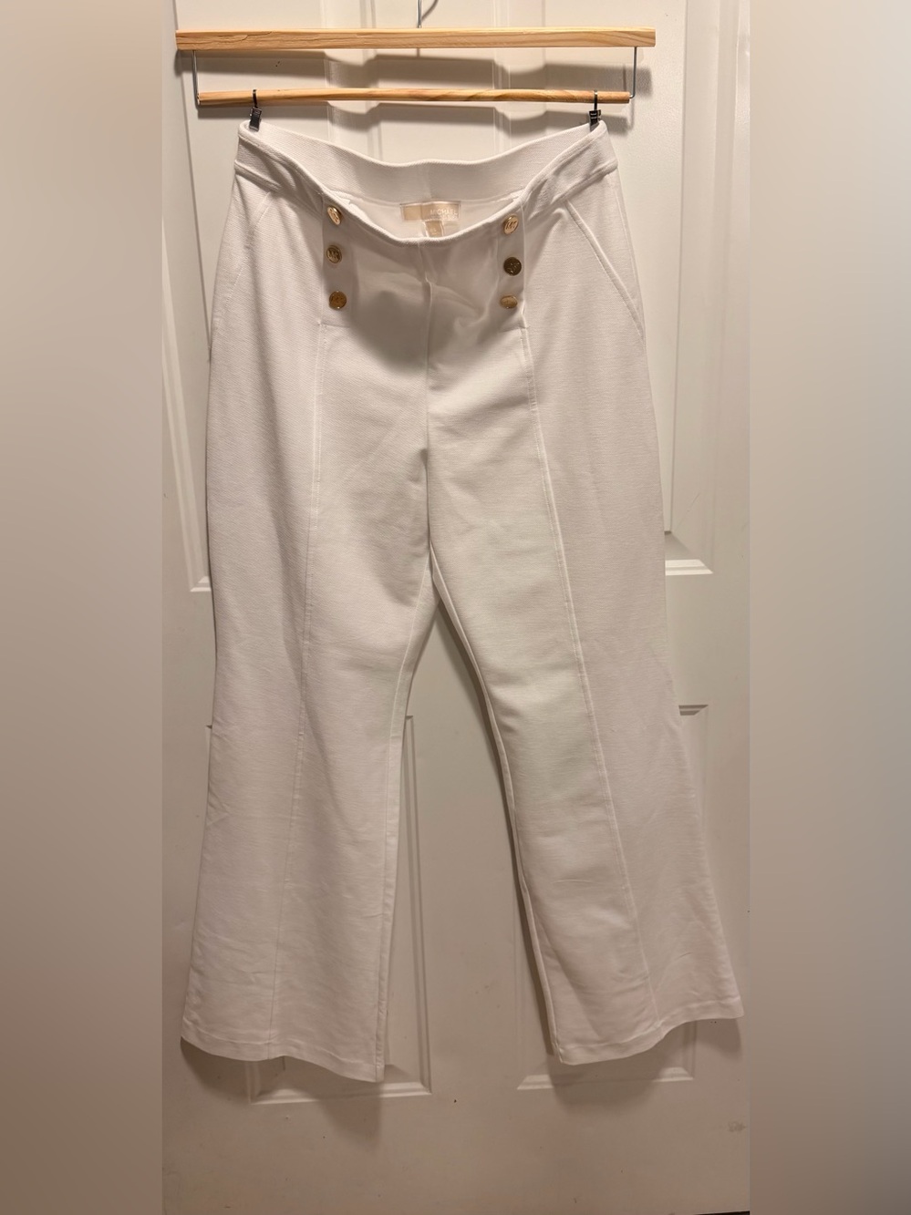 Michael Kors White Sailor-Button Wide-Leg Pants
